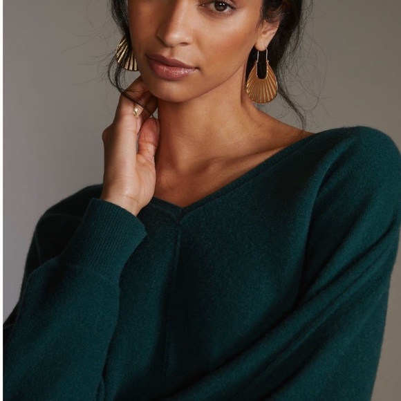 Last ONE Anthro  Pilcro The Back Out and About Do Green Cashmere Sweater size S - Picture 5 of 10